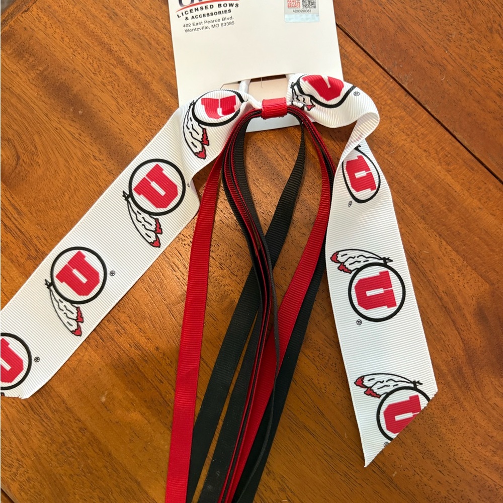 Utah Utes University Logo Hair Bow with Red and Black Ribbons